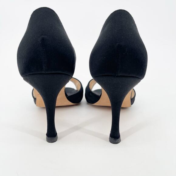 Manolo Blahnik Black Satin Sedaraby Crystal Detail D'Orsay Peep Toe Heels IT 40 - Picture 10 of 13